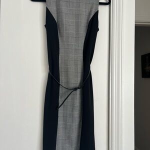 Calvin Klein Black and Gray Sheath Midi Dress for Work